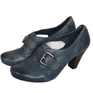 Nicole Womens Blue Leather Buckle Block Heel Ankle Booties‎ Shoes Se 8
